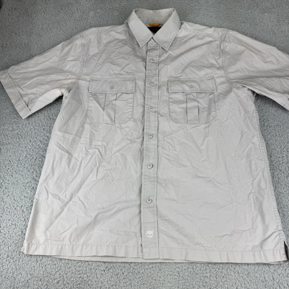 Timberland Shirt Men's Size Large Khaki Button-Up Long Sleeve Pockets Rugged Fit